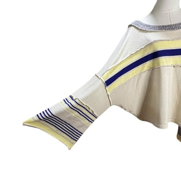 Free People Cooper Striped Knit Top Ivory Yellow Blue Oversized Slouchy Top SZ:L - Picture 5 of 12
